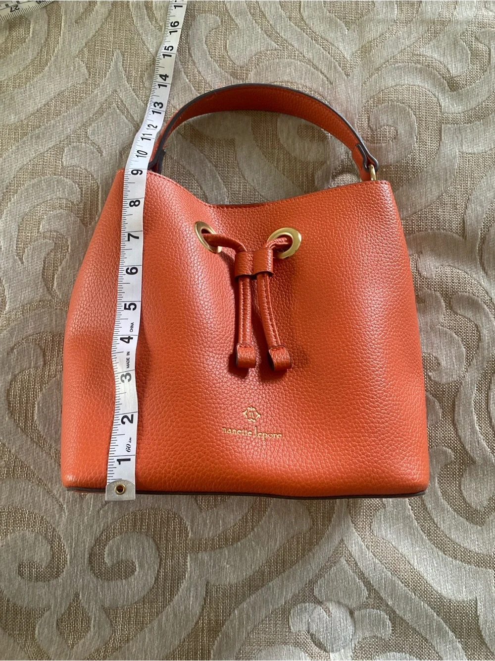 Nanette Lepore Orange Pebbled Bucket Bag Top Handle Purse